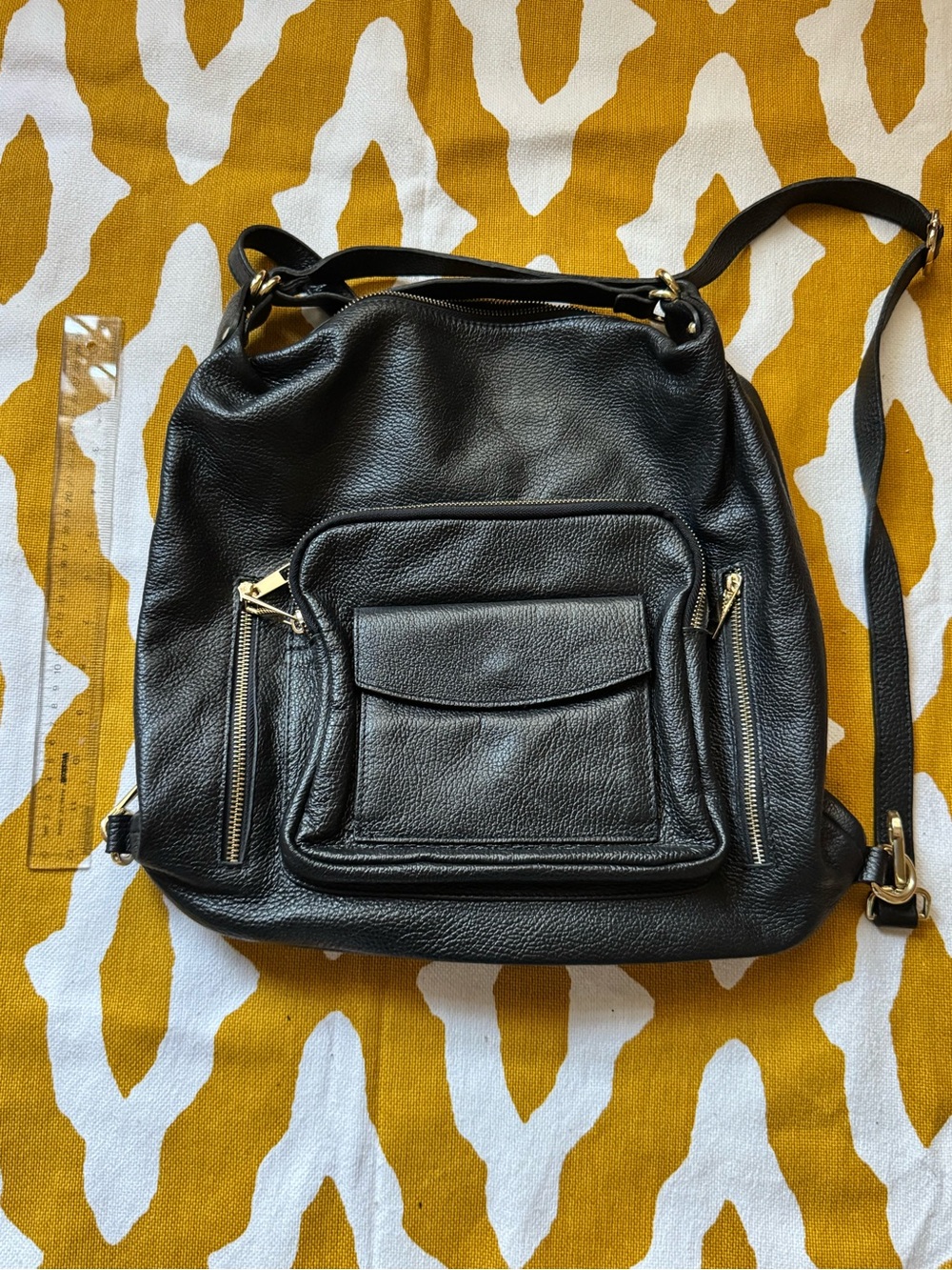 Classic Black Leather Women’s Crossbody Backpack